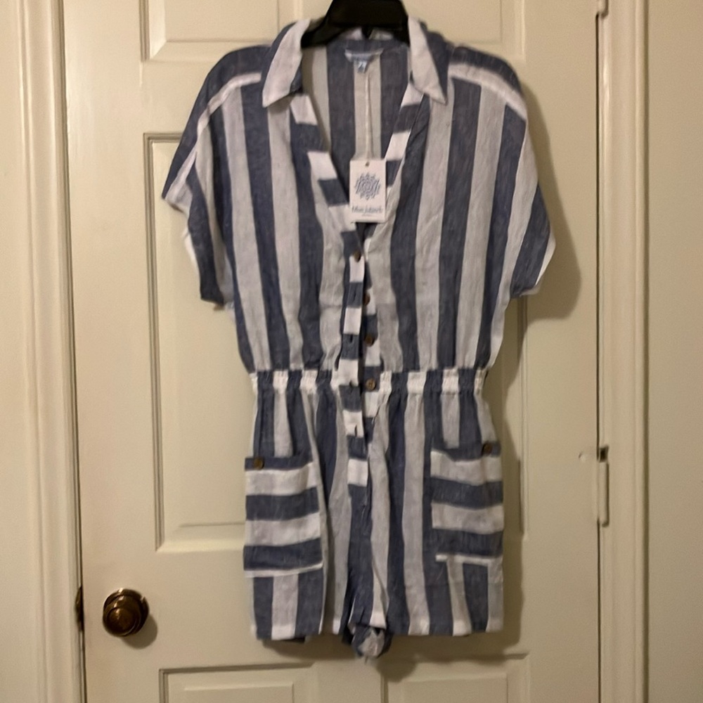 Blue Island Striped Women's Romper